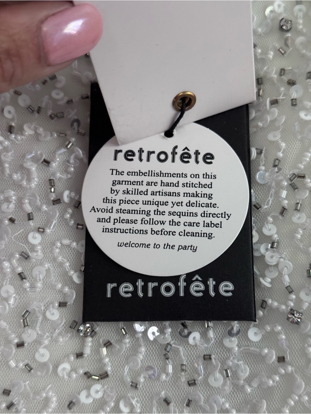 Retrofete Carnegie Sequin white silver beaded dress size small NWT - Picture 10 of 14